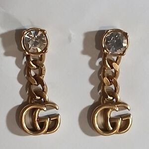 Authentic Gucci Gold Tone Chain Drop Crystal Earrings